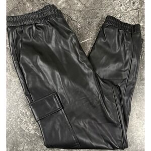 Steve‎ Madden Womens Faux Leather Pull On Cargo Jogger Black Sz L